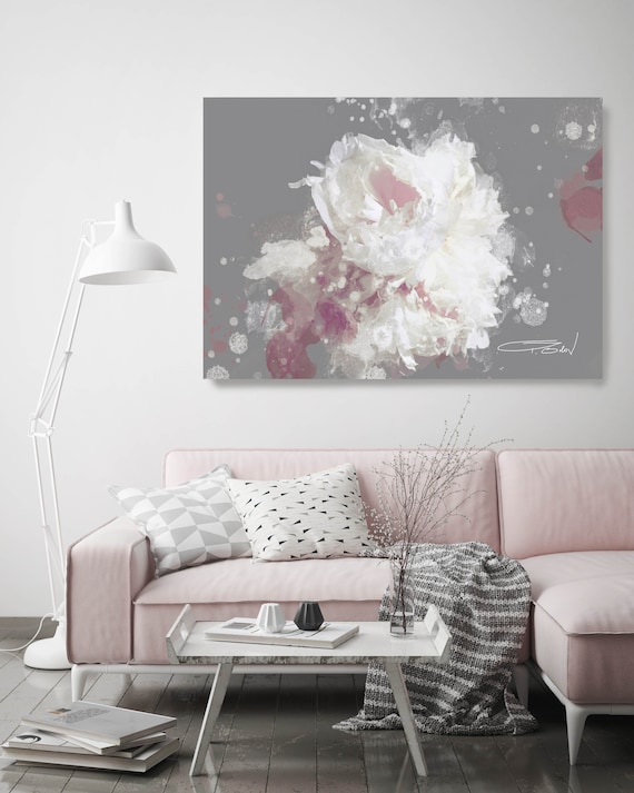 Blow Away on The Wind 5-2 Gray and Mauve. Floral Painting,  Abstract Floral Contemporary Canvas Art Print up to 72" by Irena Orlov