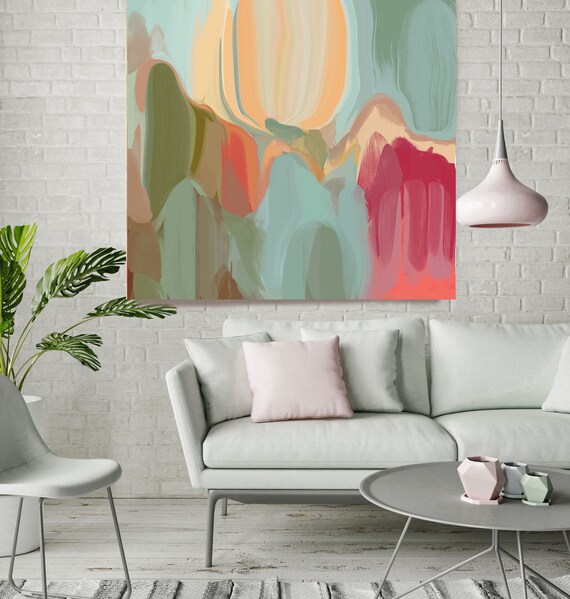 ORL-6284-1 Surface, Red Green Yellow Aqua Abstract Painting, Red Green Yellow Aqua  Blur Canvas Art Print up to 48" by Irena Orlov