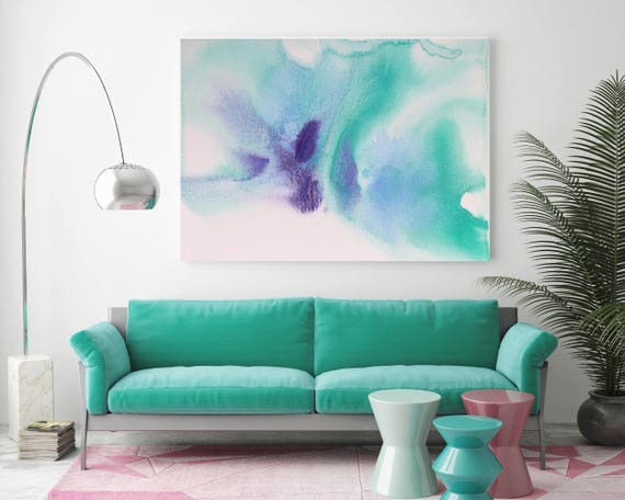 Watercolor Coastal Abstract 90. Watercolor Abstract Blue Purple Green Canvas Art Print, Watercolor Painting Print up to 72" by Irena Orlov