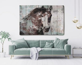 Wild Blue Turquoise Horse Extra Large Horse Wall Decor, Brown Horse Large Horse Portrait Canvas Art Print Abstract Horse, Equine Art, Horse