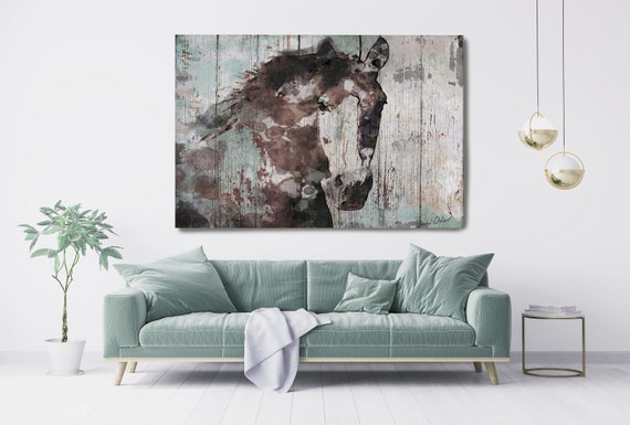 Wild Blue Turquoise Horse Extra Large Horse Wall Decor, Brown Horse Large Horse Portrait Canvas Art Print Abstract Horse, Equine Art, Horse