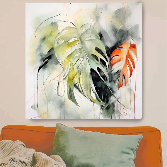 Botanical Palette-3 Canvas Print | Abstract Botanical Canvas | Green Orange Tropical Wall Decor |Contemporary Artwork Botanical Canvas Print