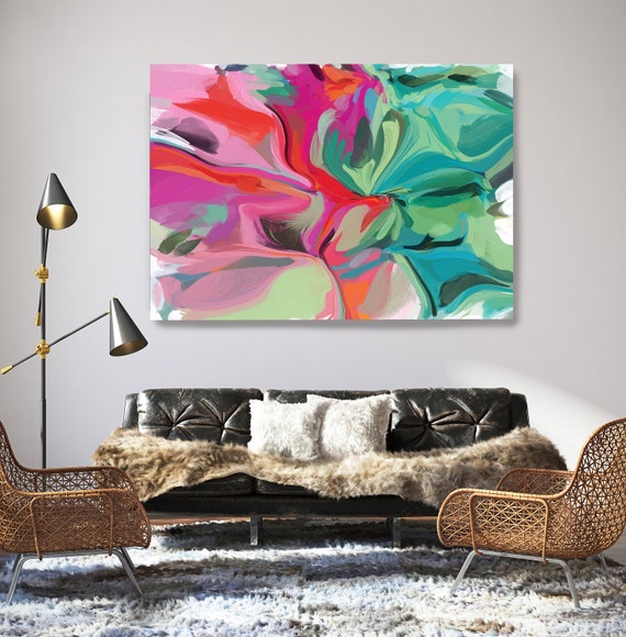 A Piece of You, Green Pink Abstract Painting Art Abstract Painting Extra Large Green Pink Painting Abstract Canvas Print