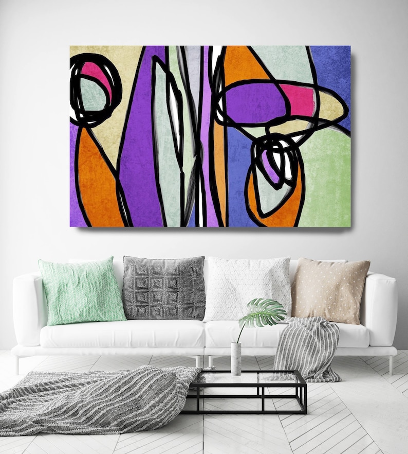 Vibrant Colorful Abstract-54 Mid-Century Modern Green Purple Canvas Art Print Mid Century Modern Canvas Art Print up to 72 by Irena Orlov