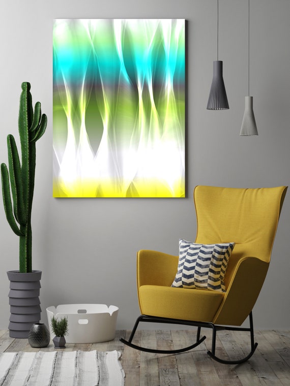 Mysterious Light 5, Neon Blue Green Yellow Contemporary Wall Art, Extra Large New Media Canvas Art Print up to 72" by Irena Orlov