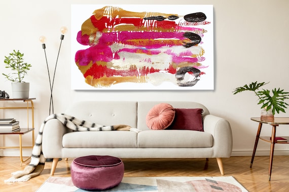 Pink Gold Reflection, Gold Hot Pink, Abstract Painting  Modern Art Abstract Painting Extra Large Painting Extra Large Abstract Canvas Print