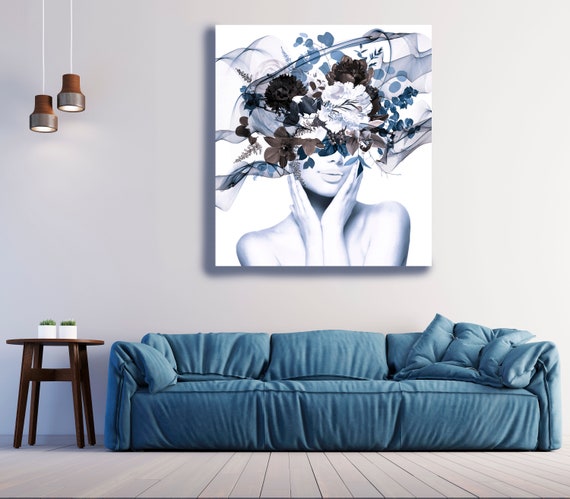 Woman Floral Portrait, Flower head woman Canvas Print, Sexy wall art, Heavenly Perfection, Floral Head Woman Print, Woman Fashion Art