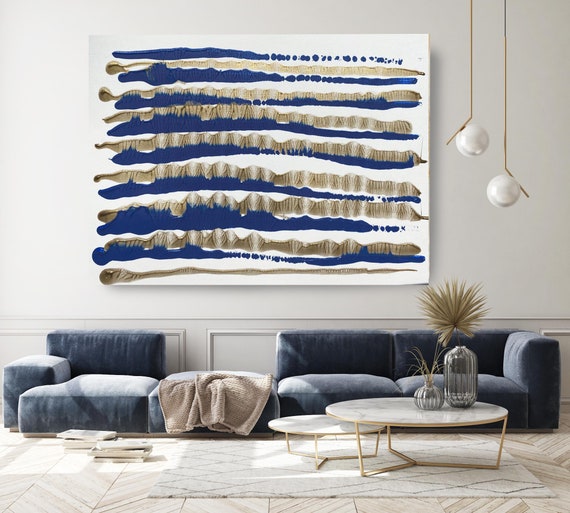 Coastal Sunset 2, Gold Blue Abstract Painting  Modern Art Abstract Painting Extra Large Painting Extra Large Abstract Canvas Print