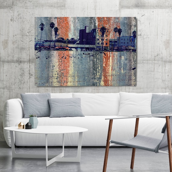 Los Angeles Venice Beach Canvas Print | Extra Large Architectural Cityscape Print | Rustic Urban Canvas Art Print | Venice Beach Painting