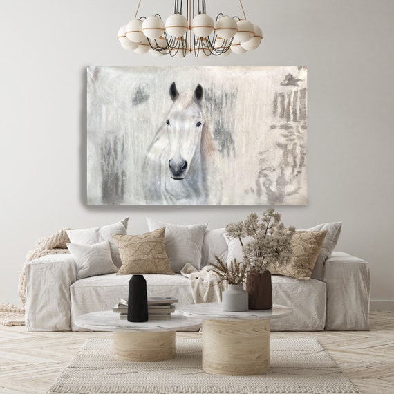 White Western Horse- Oil Painting on Canvas, White Horse Portrait 72 H X 50" W,  Rolled