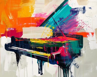 Rainbow Resonance-2 I Contemporary Piano Canvas Art Print | Piano Wall Art | Extra Large Piano Print | Musicians Canvas Printing