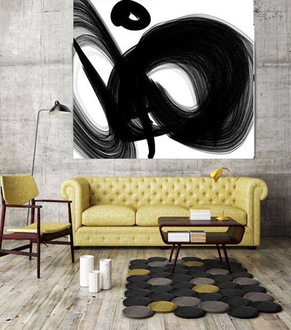 Large abstract Painting on canvas. New Media Abstract Black and White Canvas Art Print, large Canvas Art, Black and White painting