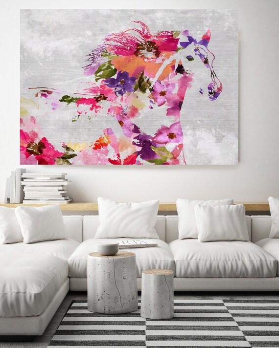 Floral Ranch Horse Painting BOHO Mixed Media Horse Painting Canvas Print BOHO Floral Horse Art Large Canvas, Painted Horse Boho Wall Art