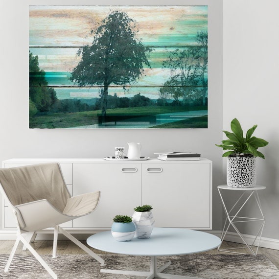 Forest Light. Huge Rustic Landscape Painting Canvas Art Print, Extra Large Beige Green Canvas Art Print up to 80" by Irena Orlov