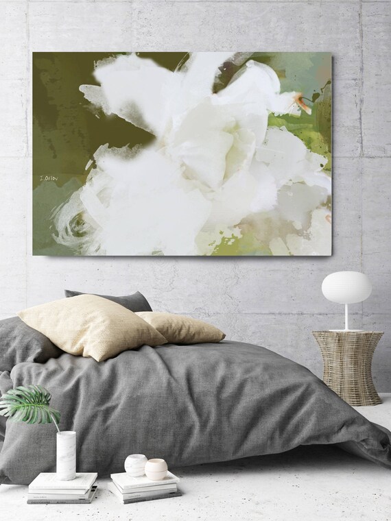 My world is beautiful. Floral Painting, White Green Contemporary Canvas Art Print up to 72" by Irena Orlov
