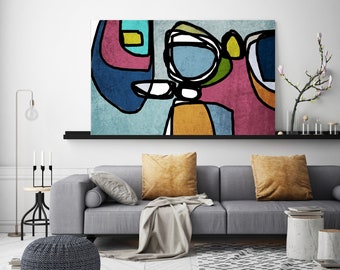 Colorido mediados de siglo, arte de pared de estilo retro, impresión de lienzo, moderno de mediados de siglo, arte abstracto, impresión de lienzo de mediados de siglo, arte de pared abstracto vibrante
