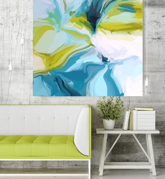 Clarity. Green Blue Abstract Painting / Abstract Painting Blue/ Modern Art / Contemporary Art / Flow Abstract Painting/ Green Canvas Print