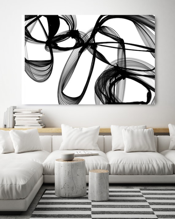 Possession. 40H x 60W" Original New Media Abstract Black White Painting on Canvas, Unique, Minimalist Large Abstract Painting, INVEST IN ART