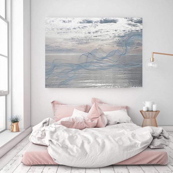 ORL-11587-6 Silver ocean breeze 3. Extra Large Contemporary Blue Canvas Art Print, Seascape Abstract Canvas Art up to 80"  by Irena Orlov