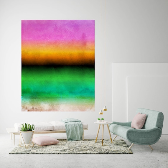 Inspired by Rothko 50. Ombre Watercolor Abstract, Green Pink Watercolor Painting Print,Extra Large Canvas Art Print up to 72" by Irena Orlov