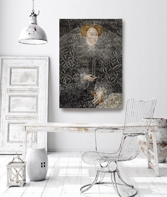 Electric Art, Graffiti Touch, Elizabeth I of England Altered , Canvas Art Print, 16Th Century Lady Portrait, Renaissance Decor