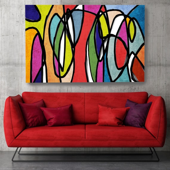 Mid Century Modern Wall Art, Retro Style Wall Art, Midcentury Modern Office Art, Midcentury Canvas Print, Wall Art Vibrant Abstract