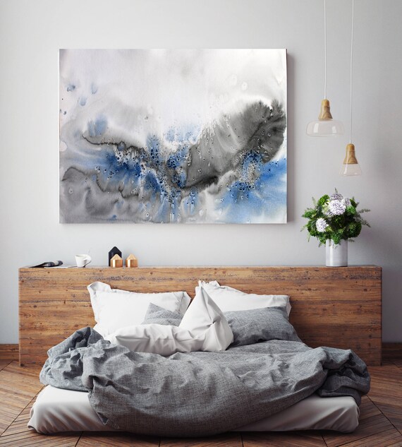 Coastal Watercolor Abstract 124. Watercolor Abstract Blue Black Canvas Art Print, Watercolor Painting Print up to 72" by Irena Orlov