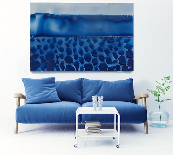 Blue Pebbles-1, Blue Contemporary Abstract Painting Print on Canvas, Contemporary Living Room Decor, Office Art, Textured Abstract