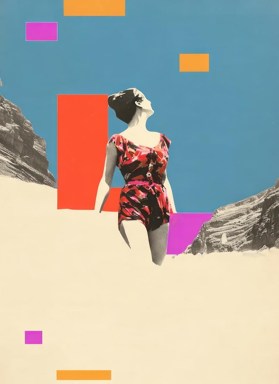 Coastal Modern Figurative Woman Canvas Art, Contemporary Beach House Wall Decor, Abstract Statement Artwork, Suspended Calm-1