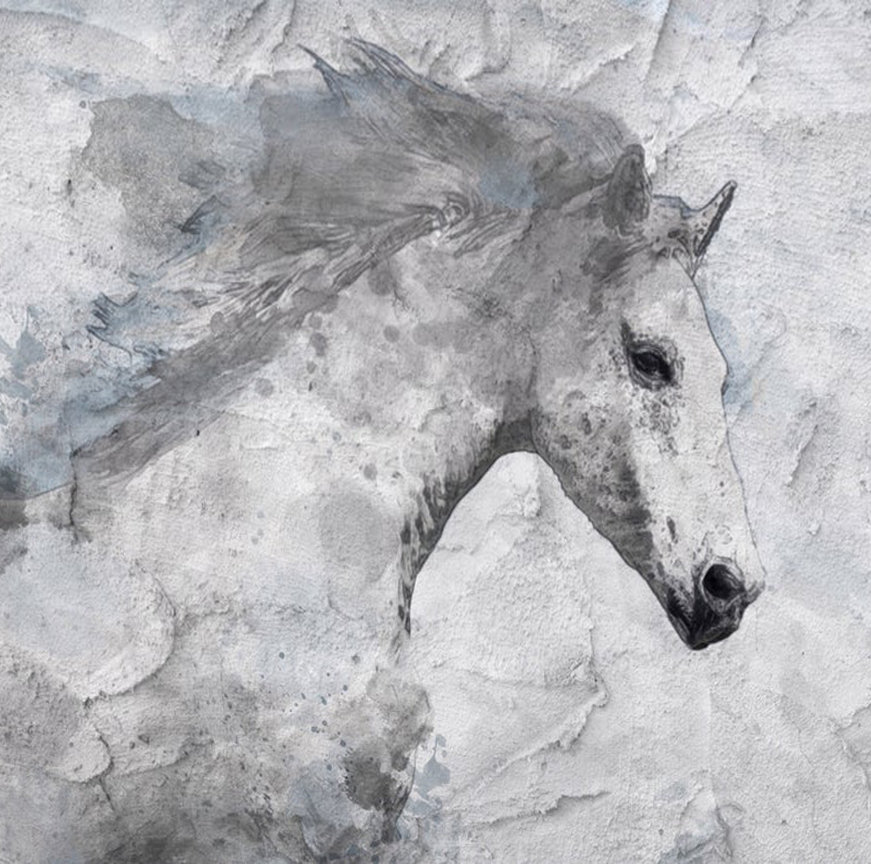 White Horse Painting Original Art on Canvas Heavy Textured Mixed Media