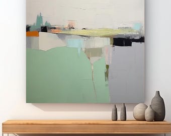 Happy Time and Calming Place 5. Huge Rustic Landscape Painting Canvas Art Print, Extra Large Green Canvas Art Print, Landscape Scenic Art