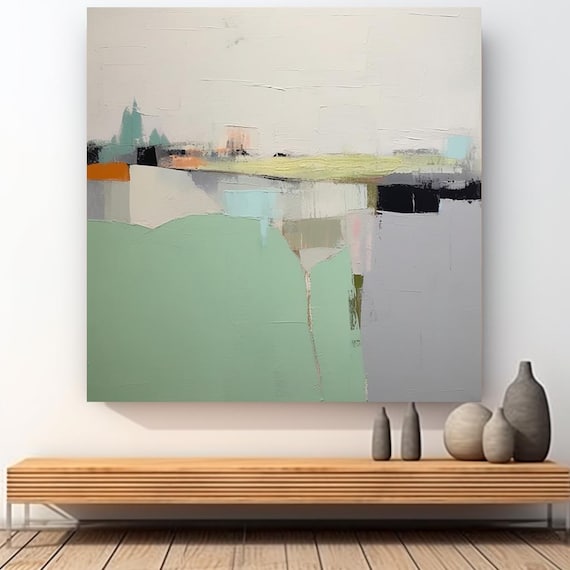 Happy Time and Calming Place 5. Huge Rustic Landscape Painting Canvas Art Print, Extra Large Green Canvas Art Print, Landscape Scenic Art