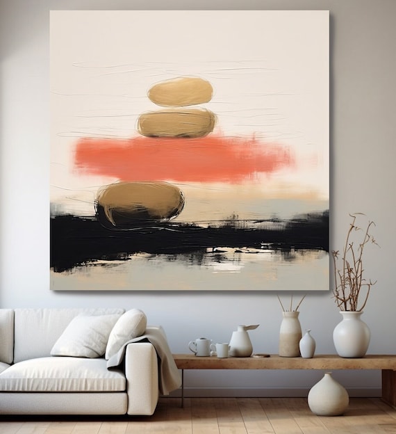 Contemporary Abstract Painting, Synergy 2 Abstract Wall Art, Canvas Wall Art, Black Red Gold Modern Painting Canvas Print, Hotel Art