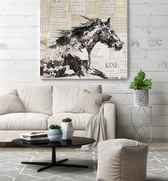 Bay Horse 2| Horse Painting | Giclee on Canvas | Farm Animal | Horse Art| Rustic Horse | Horse Canvas | Abstract Horse Black Horse Vintage