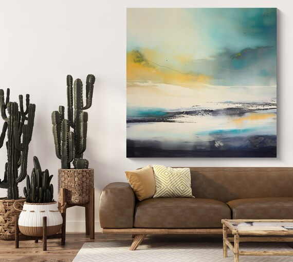 Green Abstract Wall Art, Contemporary Landscape, Neutral landscape Painting Canvas Print, Energetic Landscape Spectrum-4