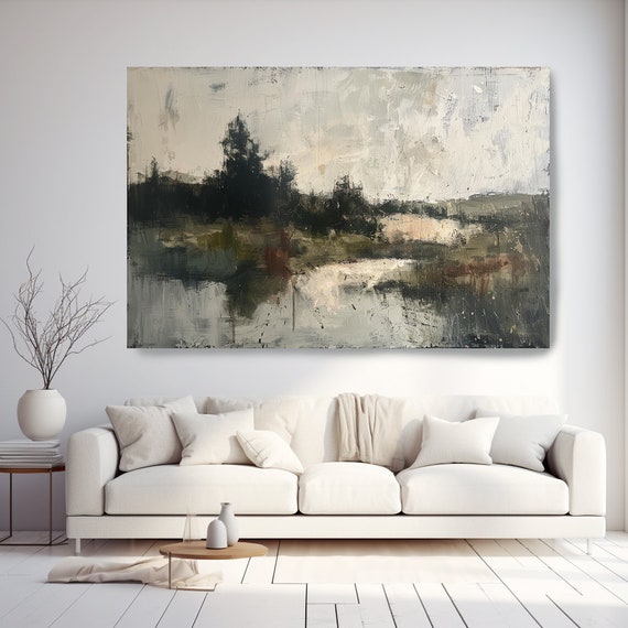 Countryside Charm-3, Green Landscape Painting Canvas Print | Huge  Landscape Art | Landscape Painting | Rustic Landscape Art Print |