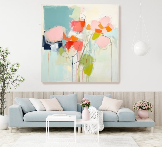 Abstract Expressive Floral Collection 11, Abstract Muted Flower Painting Print On Canvas, Large Wall Art, Modern Floral Painting Art Print