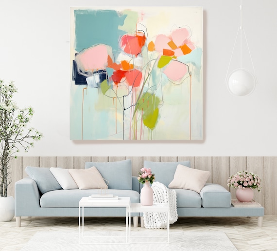 Abstract Expressive Floral Collection 11, Abstract Muted Flower Painting Print On Canvas, Large Wall Art, Modern Floral Painting Art Print