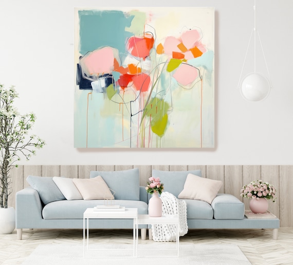 Abstract Expressive Floral Collection 11, Abstract Muted Flower Painting Print On Canvas, Large Wall Art, Modern Floral Painting Art Print