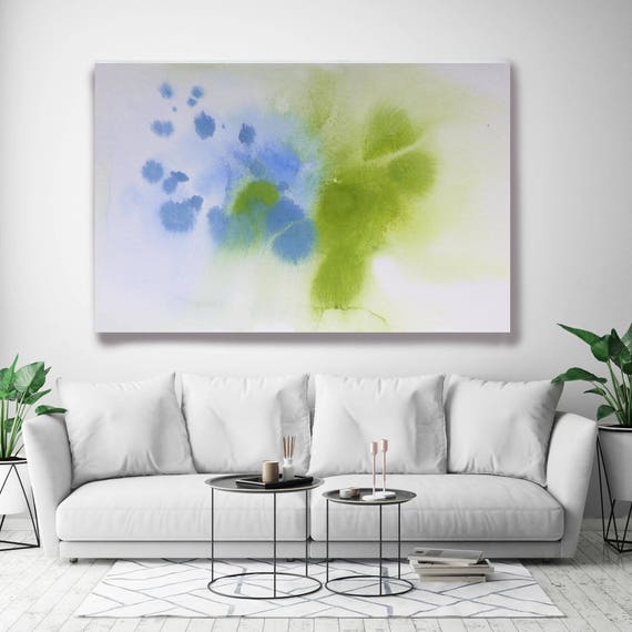 Coastal Watercolor Abstract 82. Watercolor Abstract Blue Green Canvas Art Print, Watercolor Painting Print up to 72" by Irena Orlov