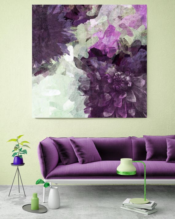 Floral Branch 5450. Rustic Purple Floral Canvas Art Print, Purple Green Rustic Modern Huge Canvas Art Print up to 48" by Irena Orlov