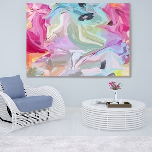 Gravitational Influence 2, Abstract Painting Extra Large Abstract Hand Painted Acrylic Painting Pink Blue Contemporary Canvas Print