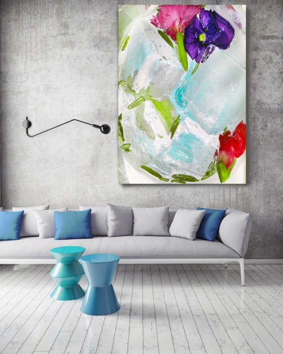 Iced beauty 1. Floral Painting, Blue Purple Red Green Abstract Art, Abstract Colorful Contemporary Canvas Art Print up to 72" by Irena Orlov