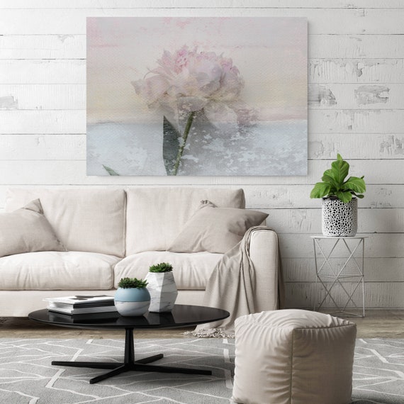 Peony passion 7, Shabby Pink Blue Rustic Peony Painting, Shabby Chic Blush Peony Painting Canvas Art Print Floral Print Blush Pink