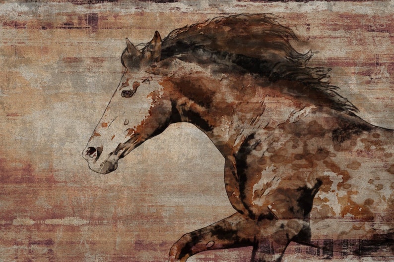 WILD HORSE RUNNING. Horse Art Large Canvas Horse Art Brown Etsy