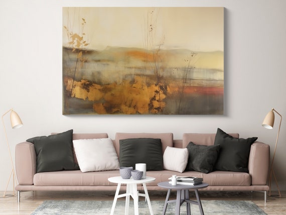 Landscape painting, Gold Brown landscape wall art, Landscape Canvas Print, Gilded MeadowSerenity-6-2, Nature art, Scenic Canvas