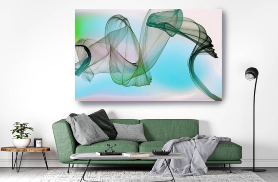 Blue Green Extra Large Wall Art Abstract Art Contemporary Art Large Abstract Canvas Print, Flow Abstract New Media Gradient 52, Minimalist