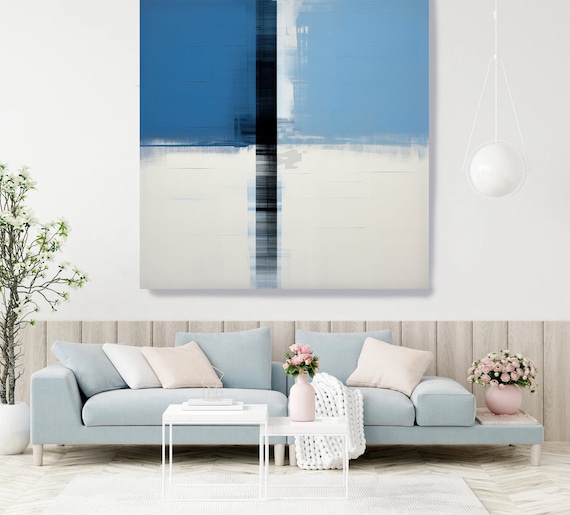 Blue Square 5, Contemporary Abstract Painting, Abstract Wall Art, Canvas Wall Art, Blue Minimalist Modern Painting Canvas Print, Hotel Art