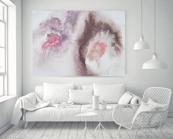 Pink Blue Brown Grey Watercolor abstract splash 7. Pink Brown Abstract Paintings Contemporary Canvas Art Print up to 72" by Irena Orlov