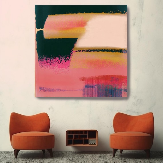 Misty Contours-3, Pink Orange Canvas Print | Minimalist Abstract Painting | Pink Orange Abstract Art | Abstract  Art | Abstract Canvas Print